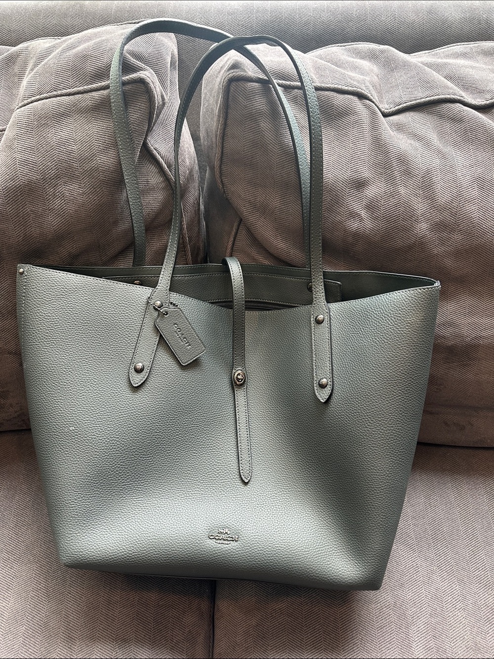 Coach Pebble Leather Tote Bag in Green